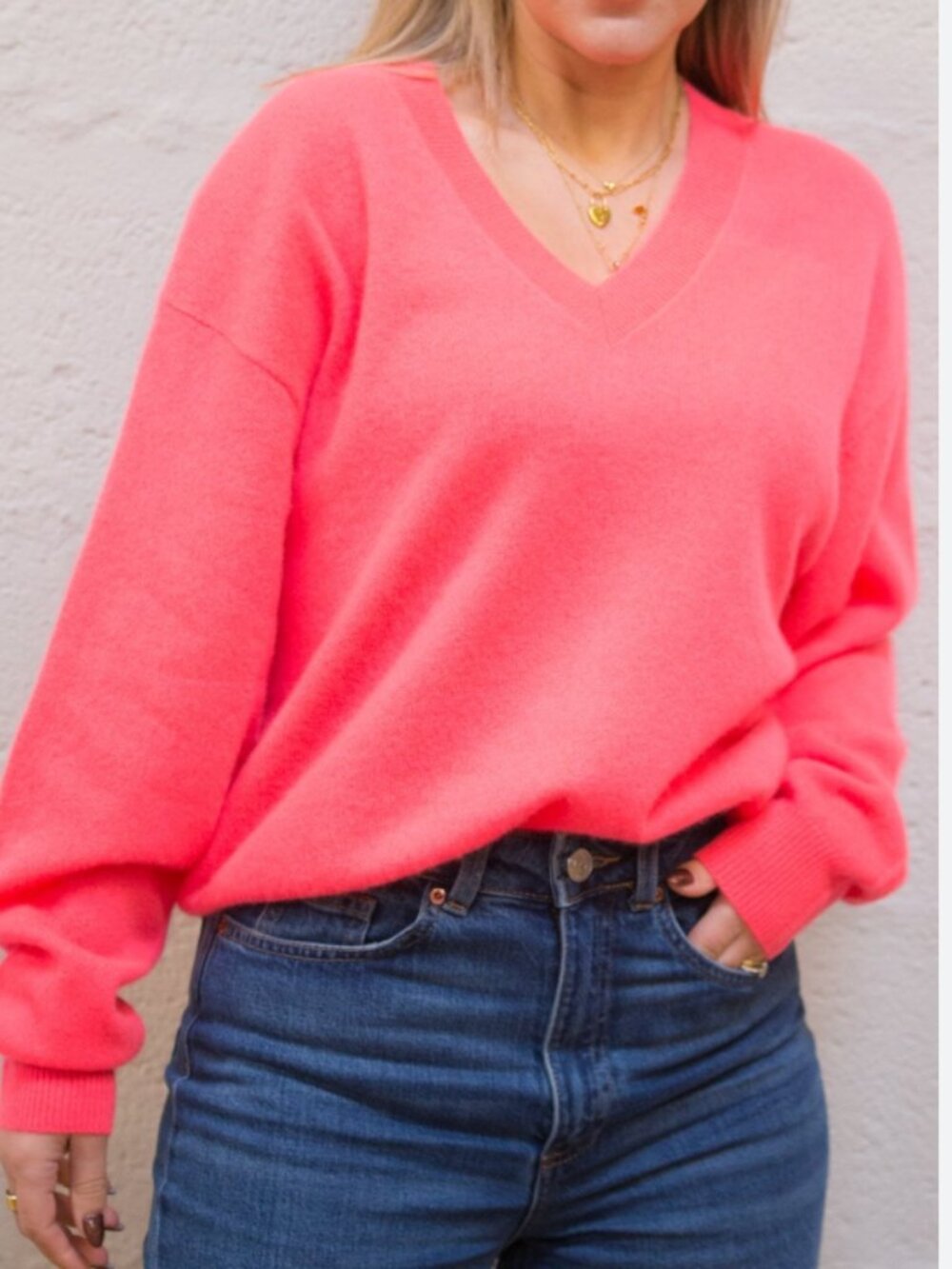 Crush Cashmere Malibu Sunshine V Neck Sweater in Orange 3 - Picture 13 of 13